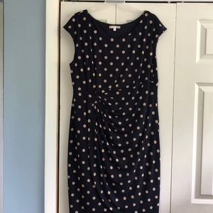 Navy and tan polka dot dress